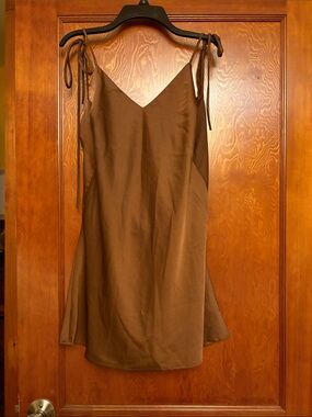 Brown Slip Dress with Tie Straps